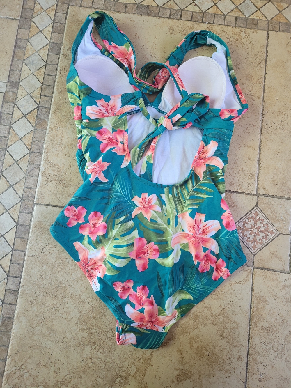 Kona Sol Tropical One-Piece Swimsuit with Pink Floral Print - Picture 3 of 4